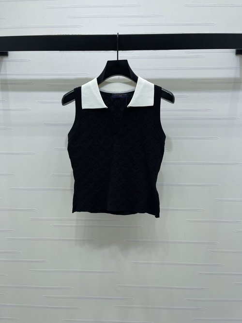 Louis Vuitton Letter Collar Knitted Vest with Embroidered Pattern, Vintage Chic