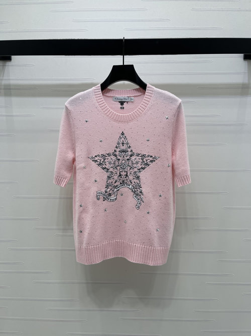 Dior Rhinestone-Embroidered Heavy-Duty Knitted Tee, Elegant