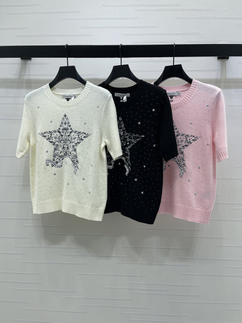 Dior Rhinestone-Embroidered Heavy-Duty Knitted Tee, Elegant