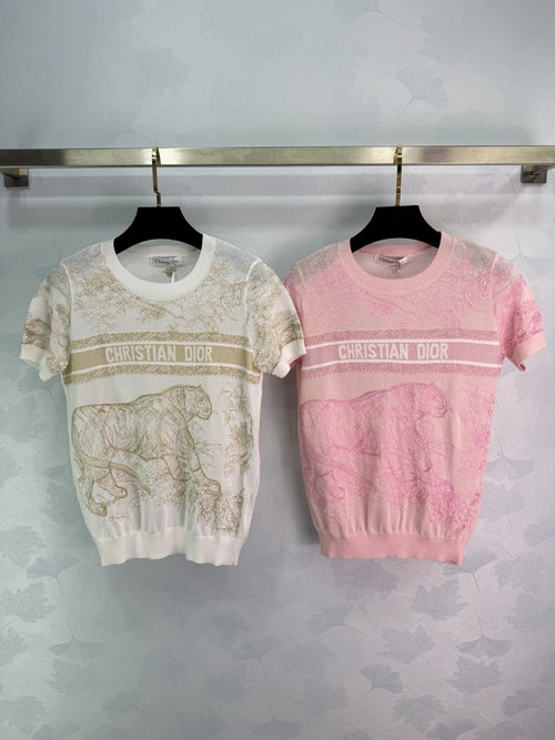 Dior Jungle Series Knit Short Sleeve with Logo and Embroidery