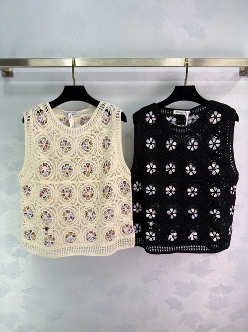 Dior Cotton Crochet Knit Vest with Circular Pattern