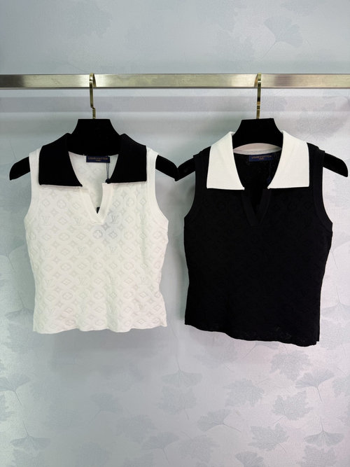 Louis Vuitton Monogram Pattern Knit Vest with Contrast Collar