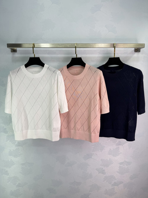 Prada Knitted Short-Sleeve with Lattice Hollow Design