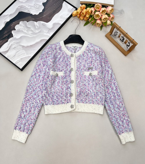 Chanel High-End Handmade Color-Knitted Wool Cardigan with Unique Details