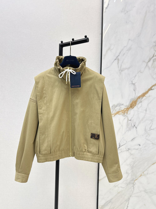 Louis Vuitton Short Padded Shoulder Collared Jacket with Fake Two-piece Design