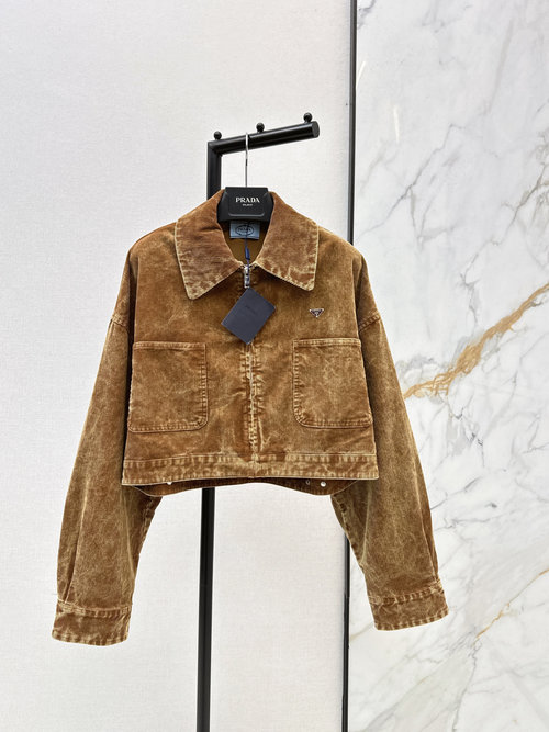 Prada Snowflake Corduroy Lapel Jacket with Custom Metal Logo