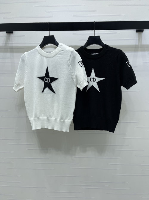 Dior Dio Knitted Short Sleeve Top with Star Pattern