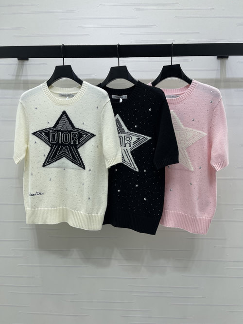 Dior Chic Contrast Star Knit Short Sleeve with CD Logo