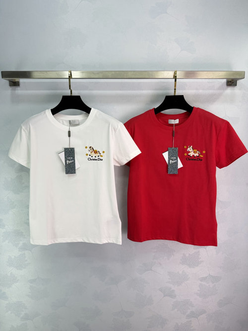 Dior Pure Cotton Cartoon Logo Short Sleeve Tee for Summer