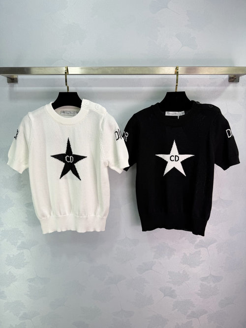 Dior Customized Imported Wool Star Knit Short Sleeve Top, Stylish Comfort