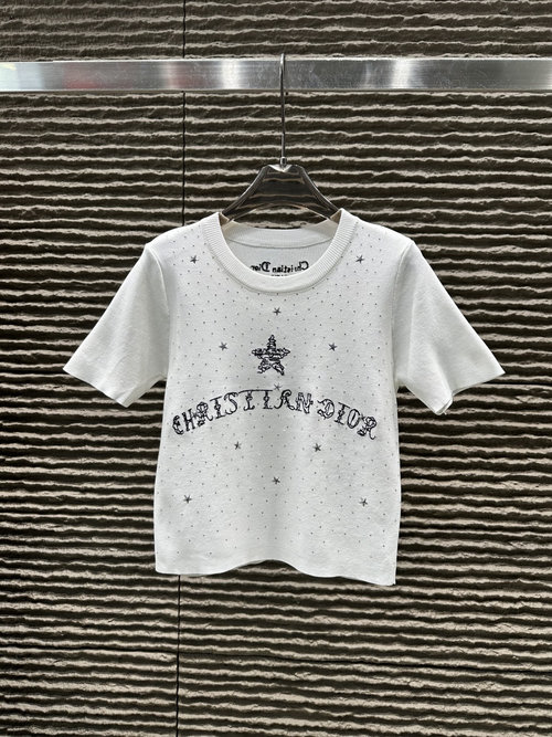 Dior New Rhinestone - Embroidered Letter Jacquard Short - Sleeve