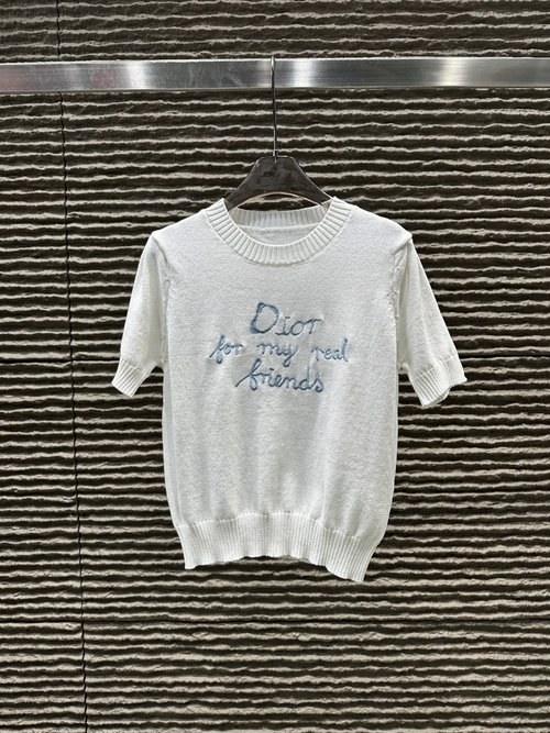 Dior New Embroidered Letter Knit Short - Sleeve