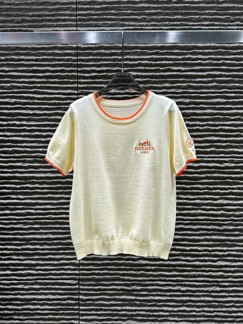 Hermes New Embroidered Logo Knit Short - Sleeve