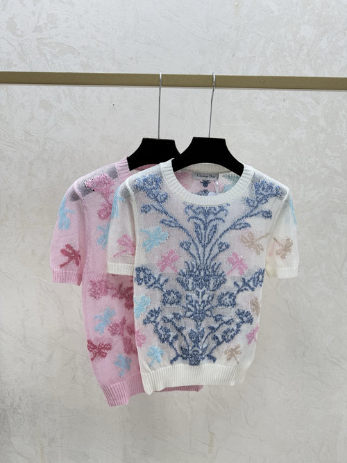Dior Packaged Spring Contrast Dragonfly Jacquard Round Neck T-Shirt