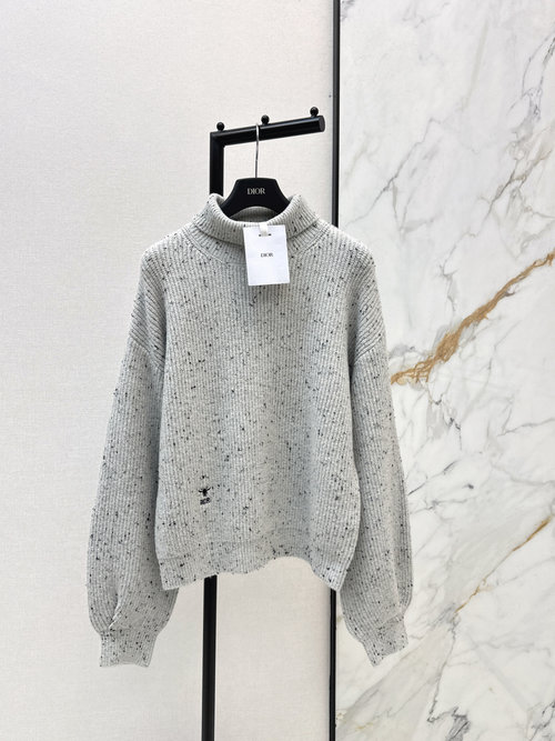 Dior Colour-dotted Turtleneck Sweater with Lantern Sleeves, Comfy and Stylish