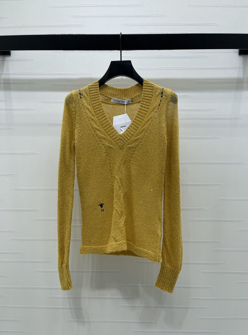 Dior Heart-Neck Knit Sweater with Bee Embroidery