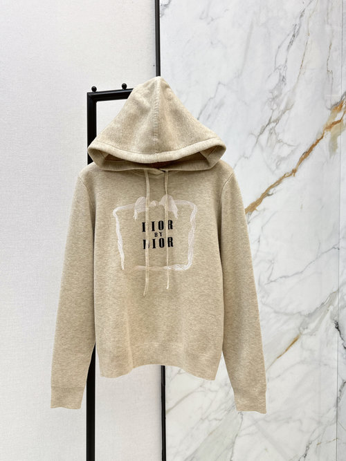 Dior Beige Knit Hoodie with Exquisite Logo