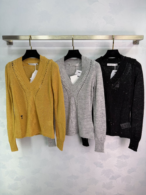 Dior V-neck Knitwear with Sequins and Hollow-out Details