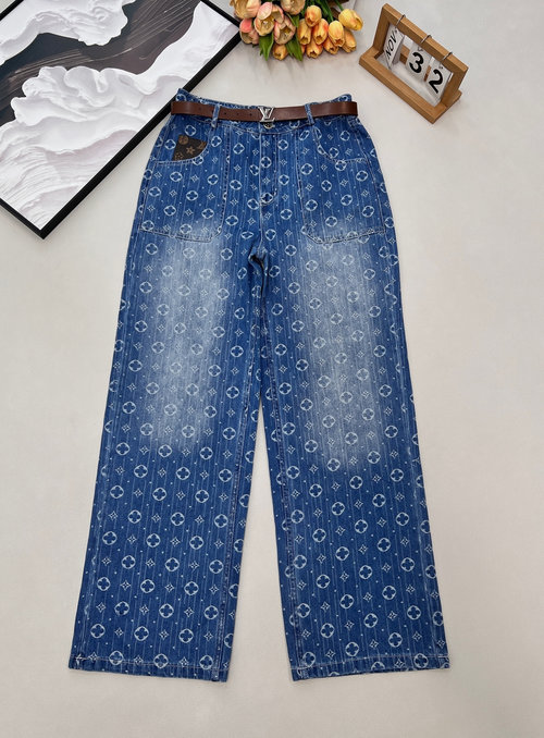 Louis Vuitton Classic Vintage Leather-Logo Straight-Leg Jeans