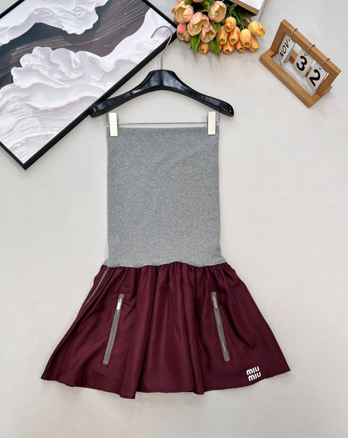 Miu Miu Customized Cotton Knit Bustier Midi Skirt, Embroidered Logo