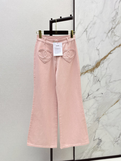 Chanel Denim Pants with Heart Double C Design, Chic