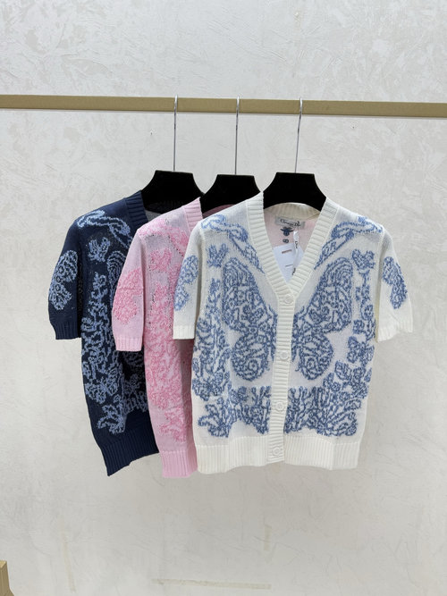 Dior Early Spring New Color Block Butterfly Jacquard V-Neck Cardigan