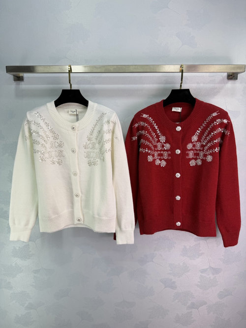 Celine Heavy Beaded Embroidered Arc de Triomphe Knit Cardigan, Luxurious