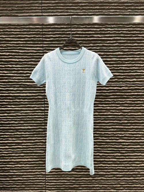 Dior Full Jacquard Letter Short-Sleeved Dress