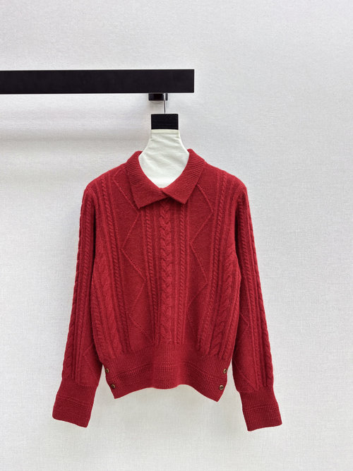 Loro Piana Spliced Twisted Knit Collar Sweater with a Dramatic Vibe