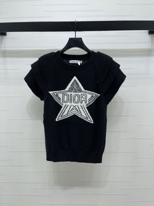 Dior Lace Sleeve Knit Short Sleeve with Logo