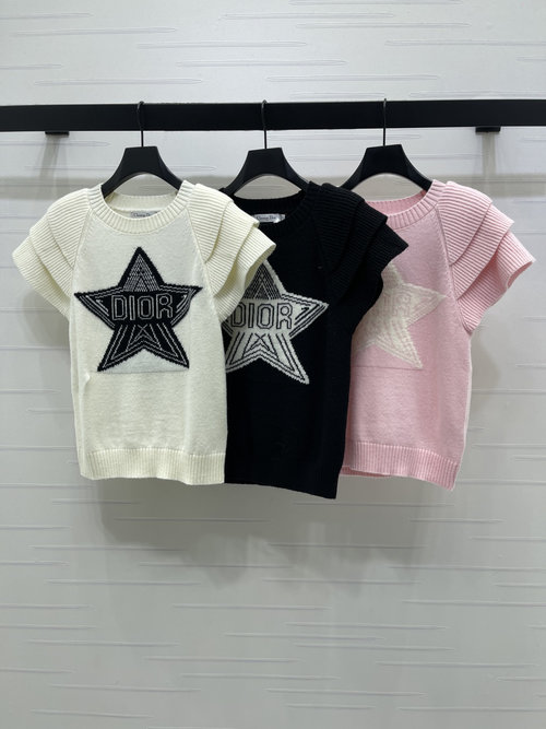 Dior Lace Sleeve Knit Short Sleeve with Logo