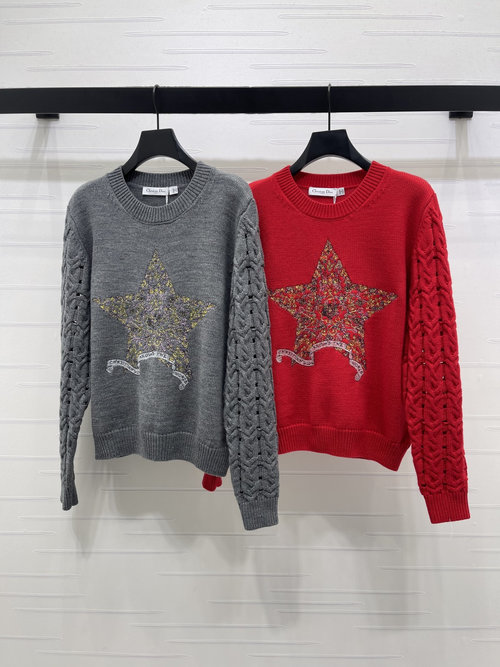 Dior Early Spring Wool Blend Round Neck Star Embroidery Sweater
