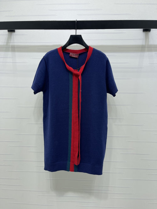 Gucci Bow Ribbon Adorned Knit Short Sleeve Dress for Effortless Grace