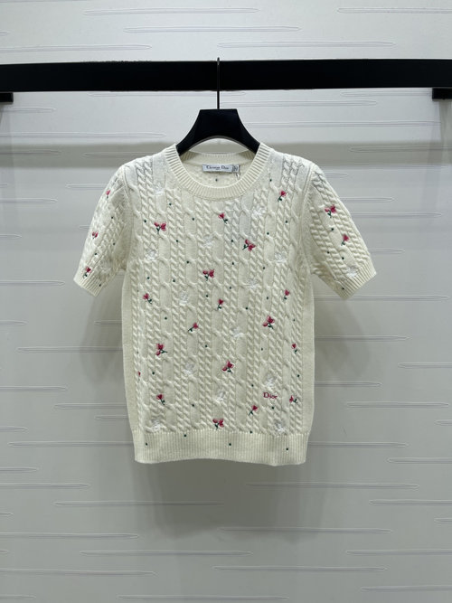 Dior Embroidered Floral Peace Dove Knit Short Sleeve for Timeless Elegance