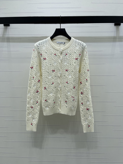 Dior Embroidered Floral Peace Dove Knit Cardigan for Sophisticated Appeal