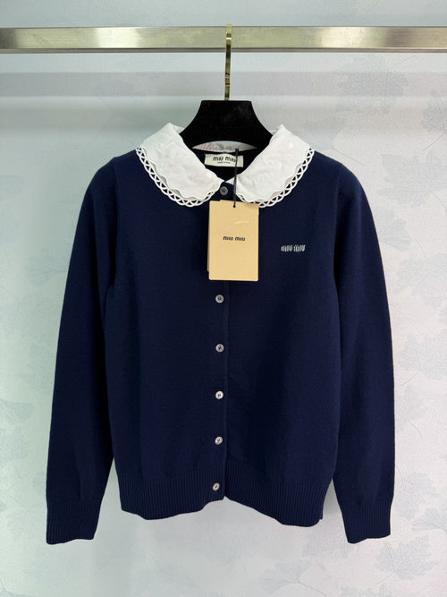 Miu Miu Vintage - Inspired Knit Cardigan with Peter Pan Collar