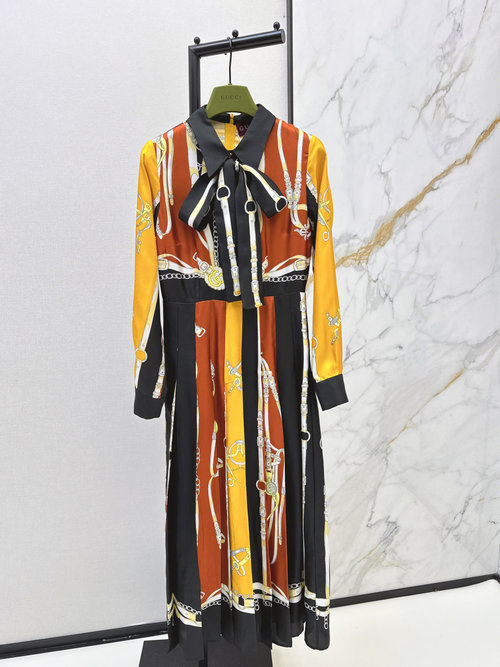 Gucci Silk Dress with 3D GG Ribbon Print