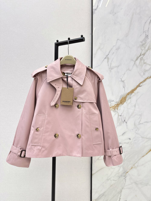 Burberry High - end Rose Pink Short Trench Coat with Check Lining