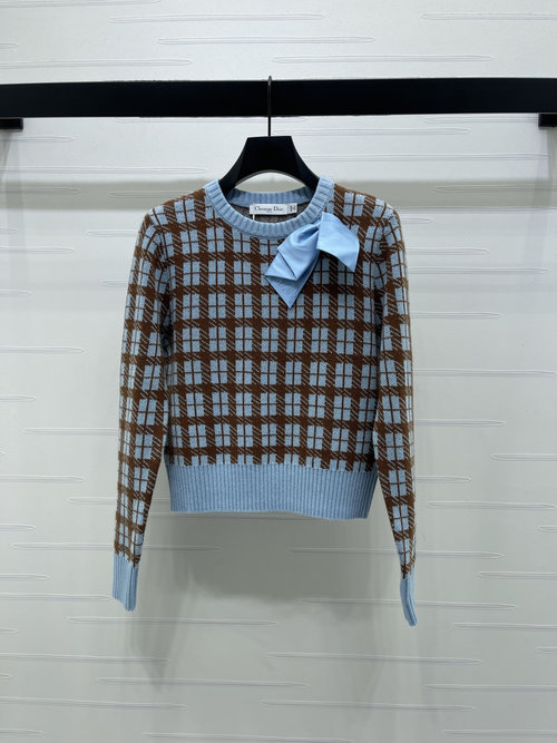 Dior Check Bow Knit Pullover with Elegant Style
