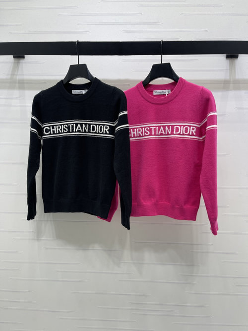 Dior Jacquard Pullover Sweater with Horizontal Logo and Classic Fit