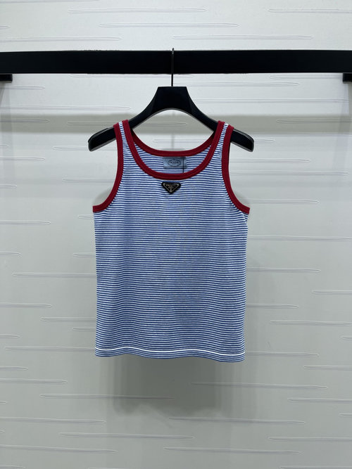 Prada Fashionable Striped Slim-fit Knit Vest with Logo
