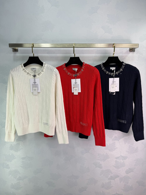 Chanel Comfortable Vertical - Stripe Knit Sweater with Pearls