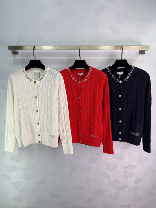 Chanel Elegant Vertical - Stripe Knit Cardigan with Details