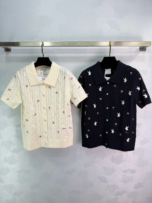 Dior Floral Bird Embroidered Cashmere Knit Cardigan