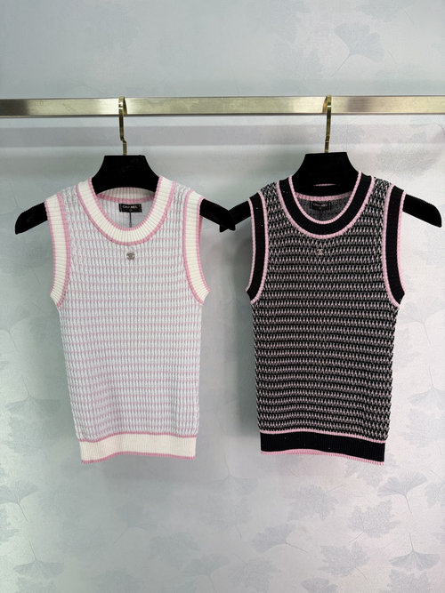 Chanel Color Block Striped Knit Vest with Double C Accents