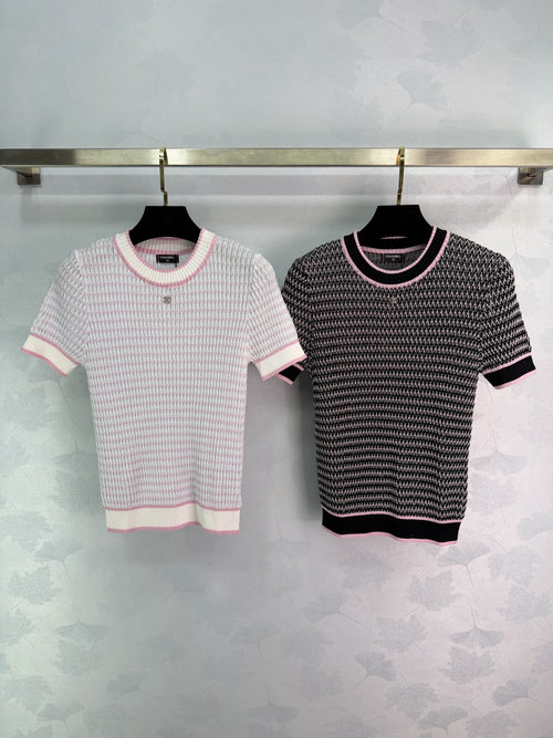 Chanel Color Block Striped Knit Short Sleeve, Retro Style