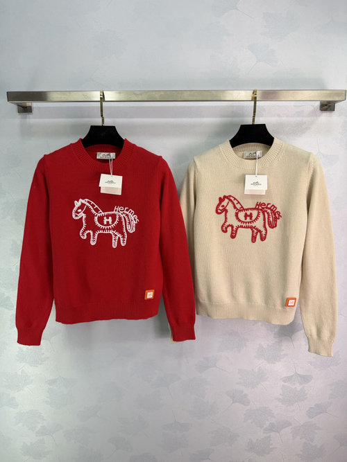 Hermes Wooden Horse Embroidered Knit Tops for Festivities