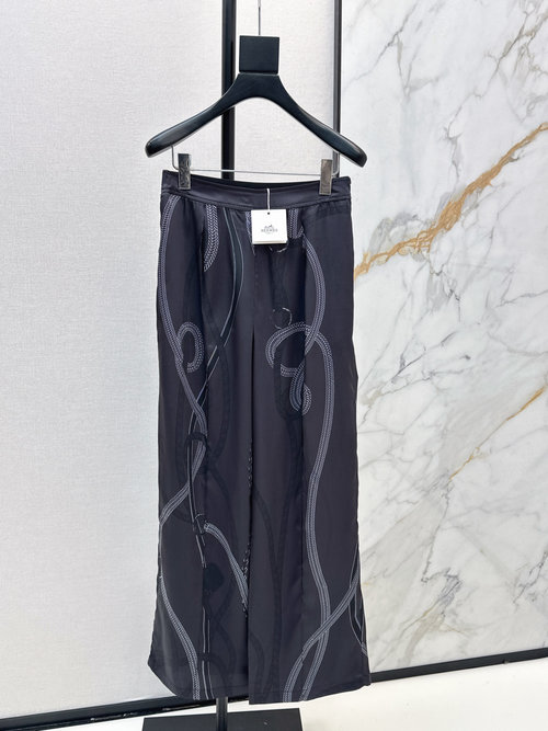 Hermes Silk Print Straight-Leg Pants, Elegant and Classic