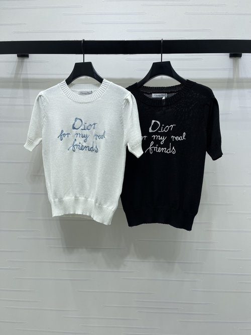 Dior Embroidered Letter Knitted Short Sleeve