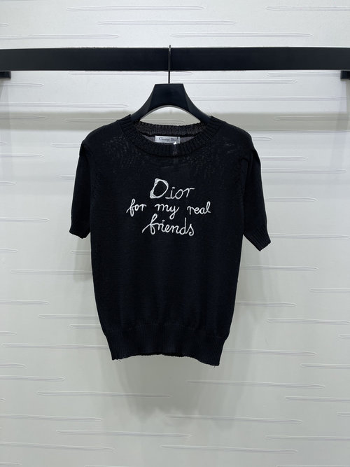 Dior Embroidered Letter Knitted Short Sleeve